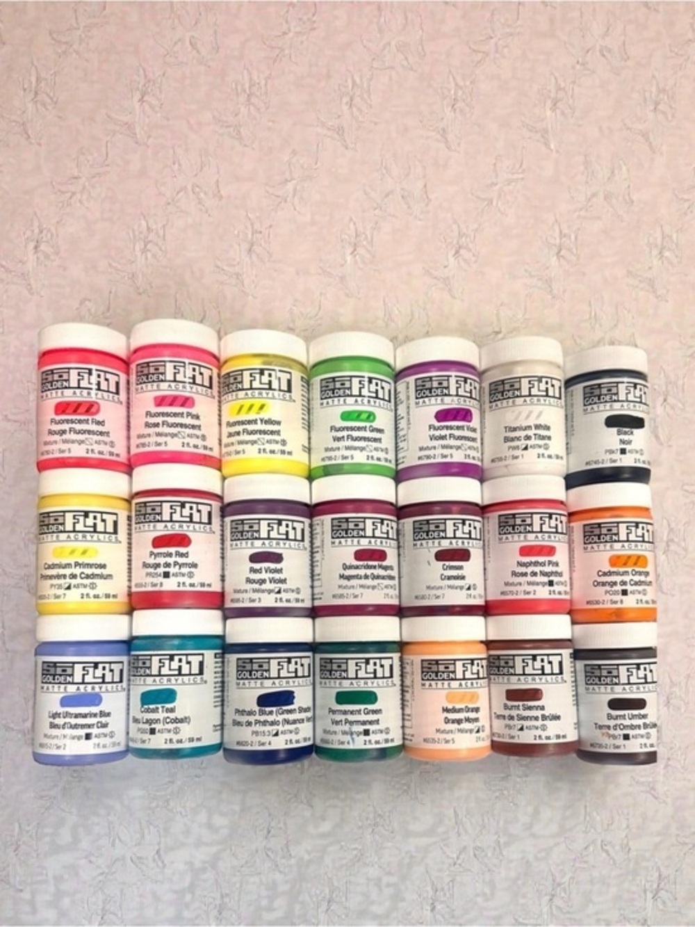 New Golden SoFlat Matte Acrylic Paint Lot of 21,- 2 oz Paint Jars Paint Supplies